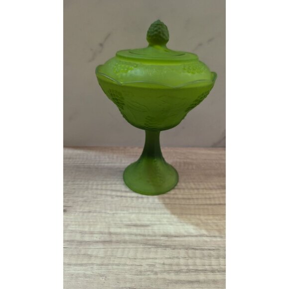 Vtg  Indiana Glass candy dish compote satin frosted glass  Farmhouse cottage - Picture 2 of 8